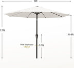 MEWAY 9ft Patio Umbrella Outdoor Table Umbrellas with Push Button Tilt and Crank, Market Umbrella 8 Sturdy Ribs for Deck, Garden, Pool and Backyard, Off-white