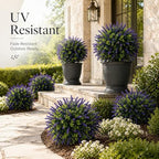 artificial lavender topiary set of 2, faux bushes, side view