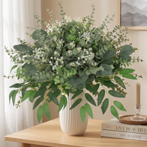 hananona 135 pcs mixed eucalyptus leaves stems artificial showing dimensions