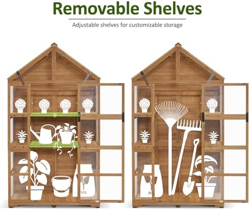 mcombo wooden greenhouse with roof & adjustable shelves, package contents