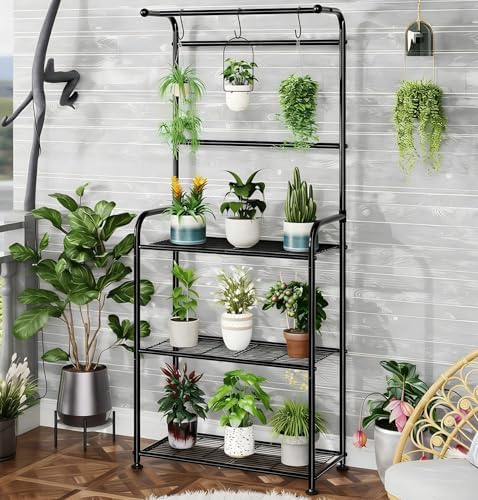 ekisemio plant stands outdoor with hooks, metal tall shown in use