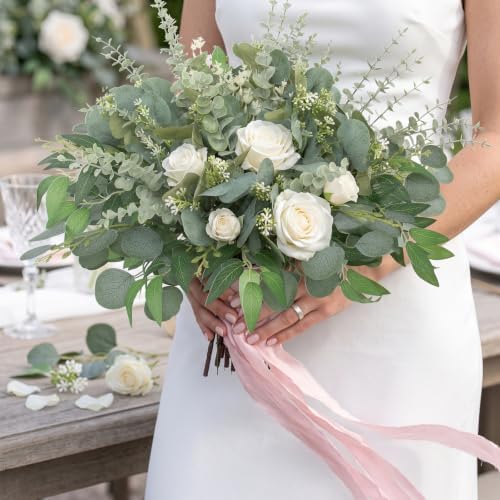 daynight 120 pcs artificial mixed eucalyptus stems bulk, close-up detail