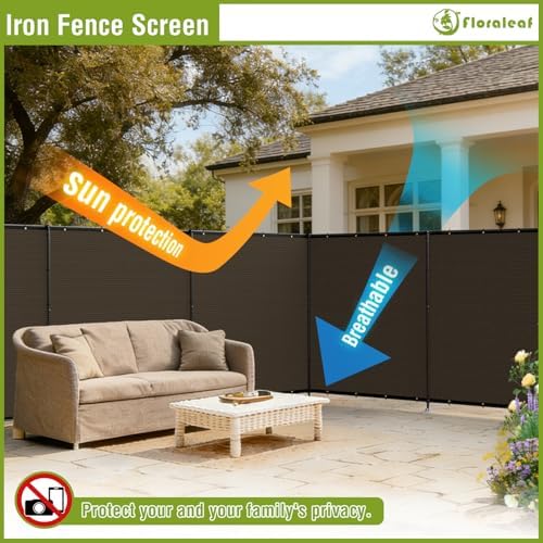 outdoor 6' x 24' privacy fence with iron, close-up detail