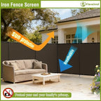 outdoor 6' x 24' privacy fence with iron, close-up detail