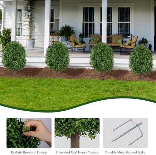 inspring 24” artificial boxwood topiary trees outdoor fake, side view