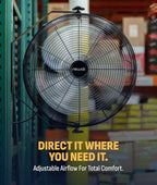 newair 18" wall mount fan, heavy duty industrial, front angle view