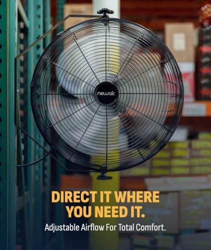 newair 18" wall mount fan, heavy duty industrial, front angle view
