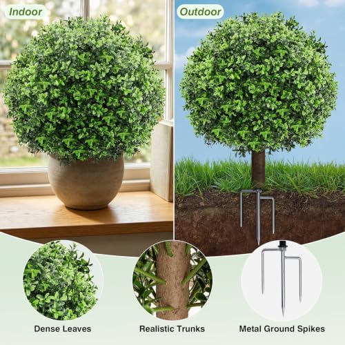 23.7" artificial boxwood topiary ball trees, close-up detail