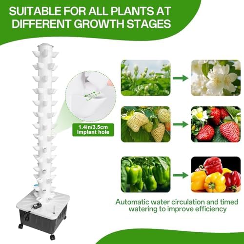 hydroponic tower, 14-layer hydroponics growing system kit with showing dimensions