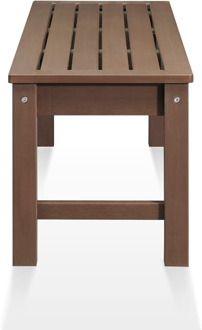 Psilvam Knight Bench, Two Person Outdoor Poly Lumber Patio Backless Bench, Weatherproof Garden Bench That Never Rot and Fade, Suit for Garden, Porch and Park (Brown)