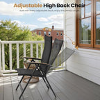 folding patio chairs set of 2, aluminum high showing dimensions