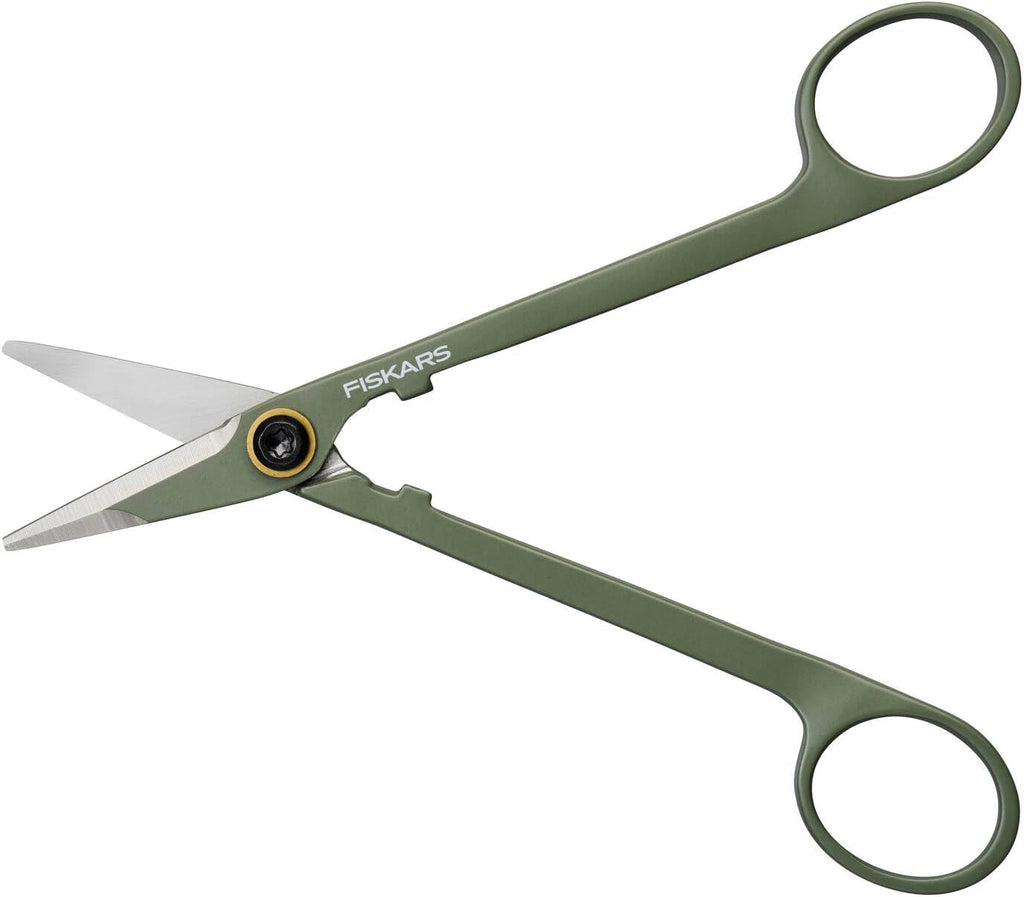 Fiskars Urban Plant Care Small Shears with Holder | For fine cuts on indoor plants, total length 17 cm, stainless steel/plastic, dark green/black, 1075315