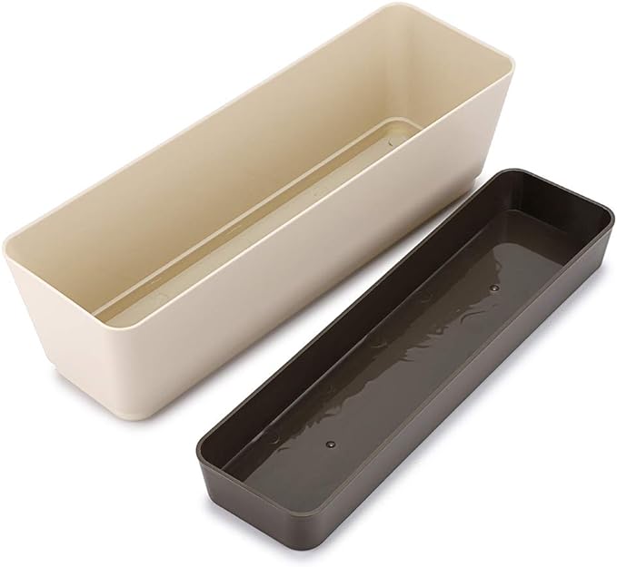 Skelang 3 Pcs Rectangular Plant Pot, 12" Watering Container with Drainage Hole, Window Planter Box with Saucer for Succulents, Flowers, Indoor Plants, African Violets