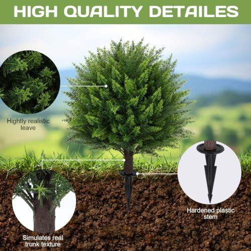 set of 2 artificial cedar topiary ball tree,23", close-up detail