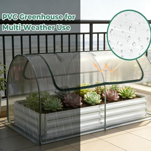 giantexuk raised garden bed with greenhouse, 2 in shown in use