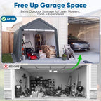 quictent 8x10ft carport shelter storage shed with roll-up showing dimensions