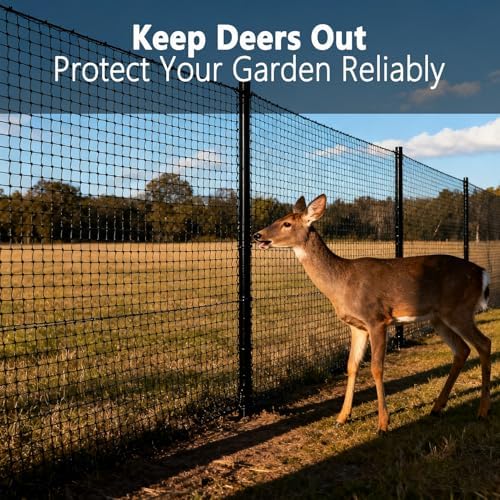 poyee 7.5x100ft deer fence netting, 1/2-inch square mesh shown in use