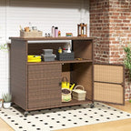tangkula rattan outdoor storage cabinet with 4 wheels, view 9