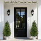 4ft artificial cedar trees, set of 2 faux, close-up detail