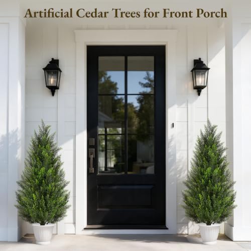 4ft artificial cedar trees, set of 2 faux, close-up detail