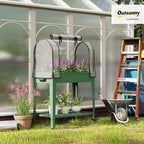 outsunny raised garden bed with greenhouse cover, lockable shown in use