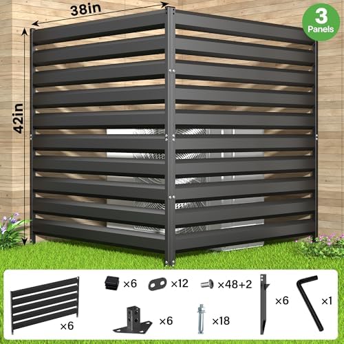 metal privacy fence screen, 42" h×38" w (3 shown in use