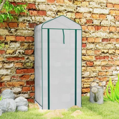 outsunny 4 tier mini greenhouse w/ screen roof, view 9