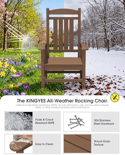 kingyes oversized outdoor rocking chair for adults, porch showing dimensions