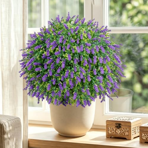 24.7" artificial boxwood topiary ball trees with lavender showing dimensions
