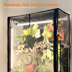bstrip indoor greenhouse with grow light and pegboard, side view