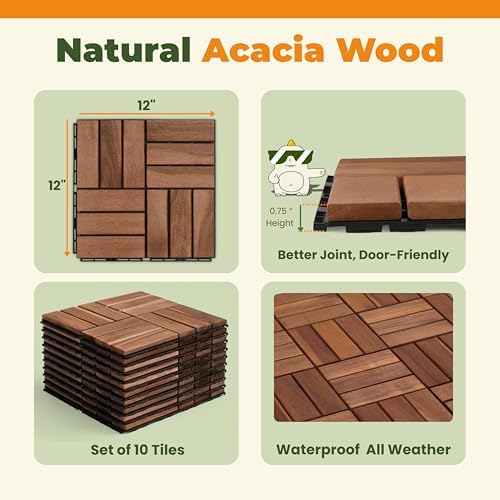 jurax interlocking wood deck tiles, 10pcs patio flooring showing dimensions