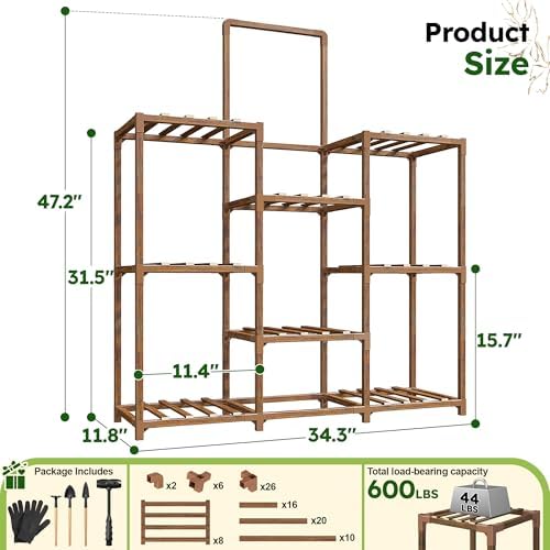 enhomee 47.2" outdoor plant stand with 8-tier for, front angle view