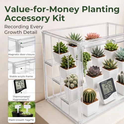 mini greenhouse indoor kit with hygrometer&growth label for showing dimensions