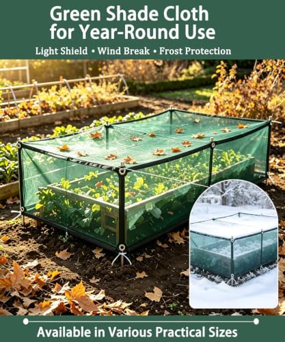 70% green shade cloth with grommets, 12 ft shown in use