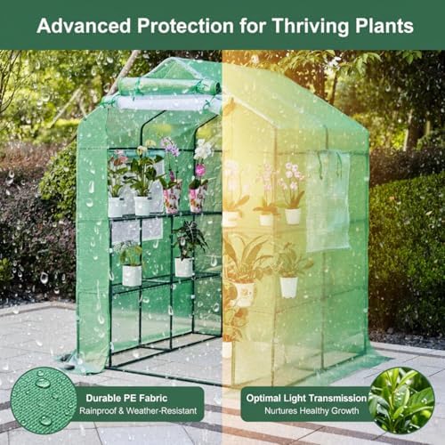 56x55x74 inch greenhouse for outdoors,3 tier 8 shelves, close-up detail