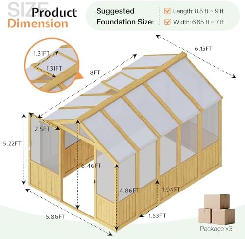 jocisland 6 x 8-ft wooden greenhouse, view 9