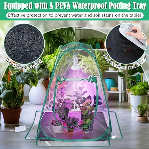 meonum mini greenhouse indoor with 10w grow light showing dimensions
