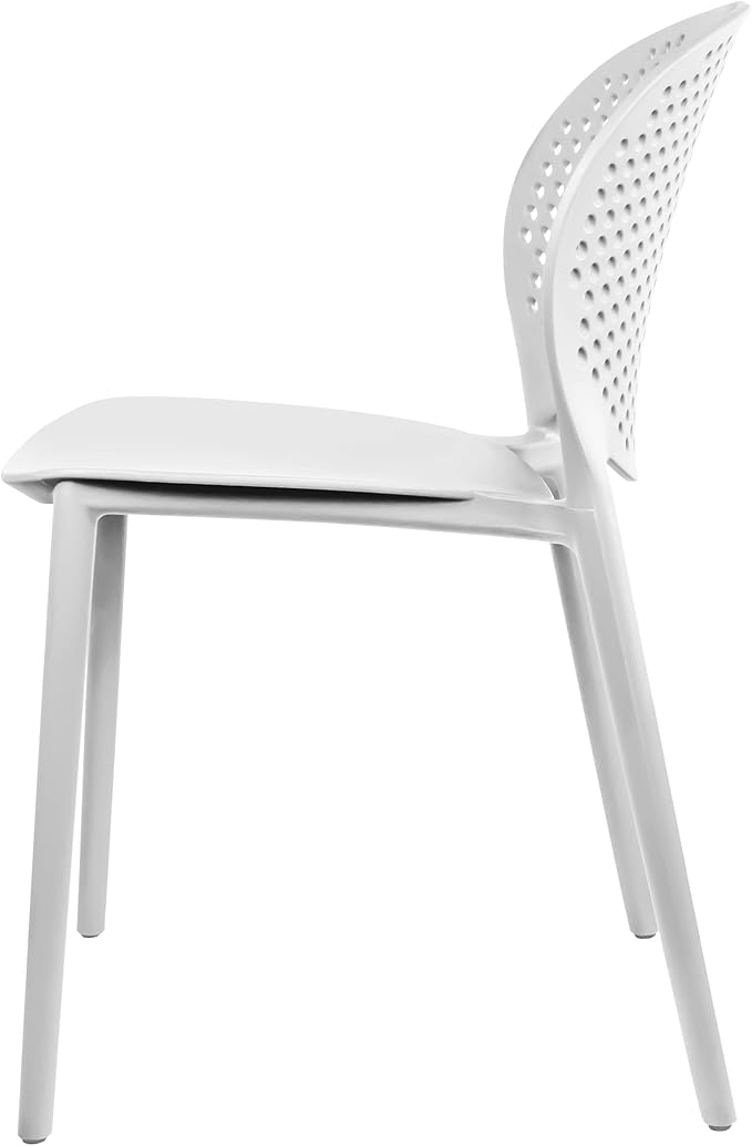2xhome Patio Dining Chair | Modern Stackable Outdoor Pool Side Chair | Weather Resistant Plastic for Yard, Porch, Balcony, Kitchen, White, Single, Set of 1