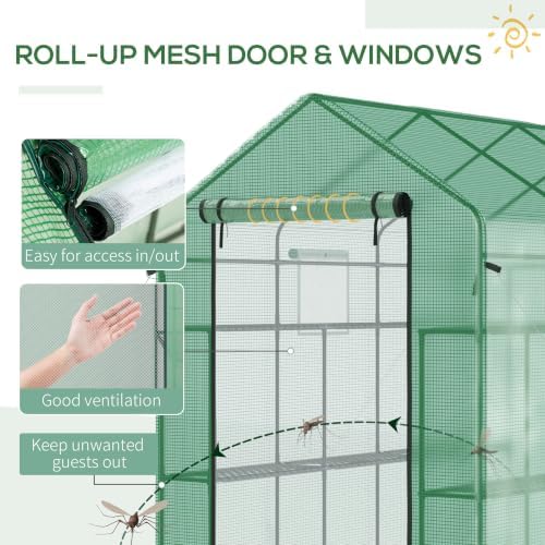 outsunny 7' x 5' x 6' walk-in greenhouse showing dimensions