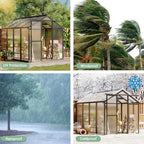 6x8 ft greenhouse, outdoor sliding door, polycarbonate greenhouse on a desk or shelf