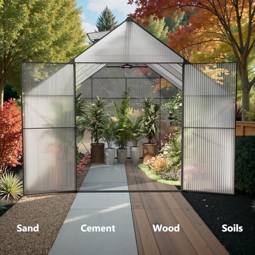 10x10 ft greenhouse for outdoors, heavy-duty polycarbonate greenhouse, front angle view