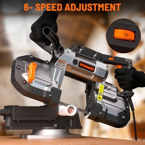 dovaman portable band saw, 10a deep cut metal, side view