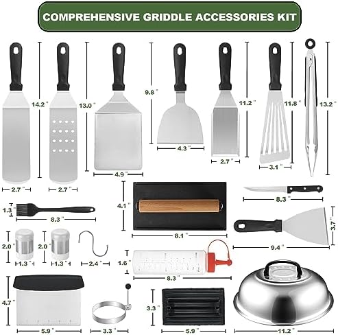 ewfen 35pcs griddle accessories kit, flat top grill shown in use