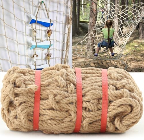 hemp rope net (6ftx12ft) heavy duty natural jute, front angle view