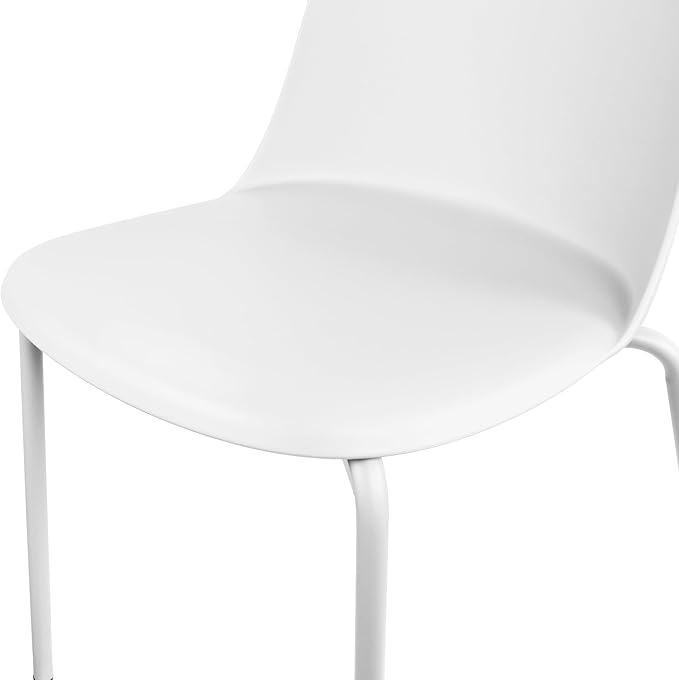 2xhome Modern Stackable Armless Dining Chair, Plastic Shell Seat with Upholstered PU Leather Cushion Padded Seat Metal Legs for Home Kitchen Patio Cafe, White
