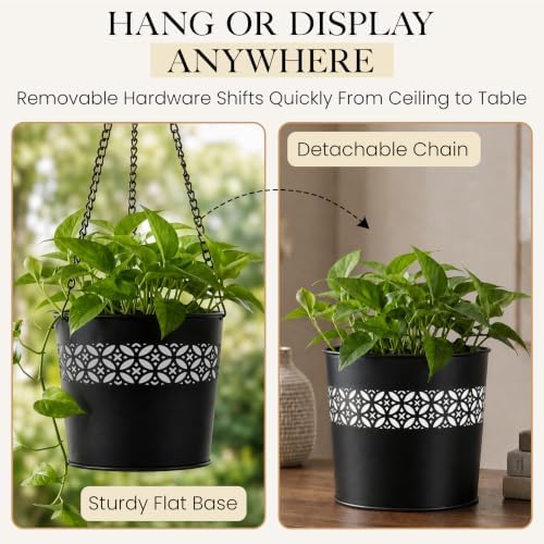 rtzen 2-pack garden planter pots with chain hangers, close-up detail