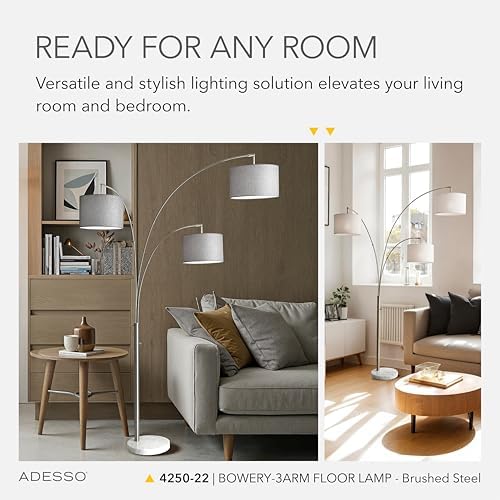 adesso 4250-22 bowery 3-arm arc lamp, 74 in, close-up detail