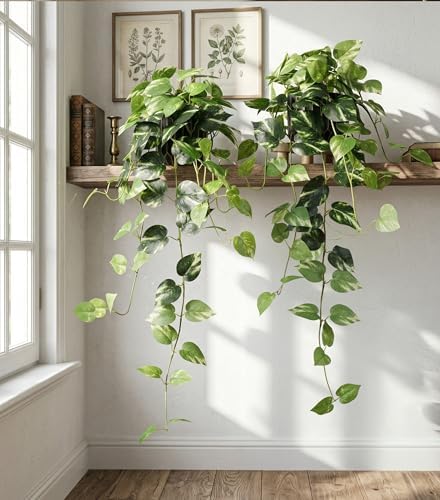 fake plants 2 pcs faux pothos plants potted, close-up detail