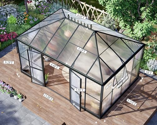 howe 14x9.5x9 ft polycarbonate greenhouse for outdoors, pavilion, front angle view