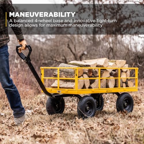 gorilla carts steel utility garden cart, 1200 lb. showing dimensions